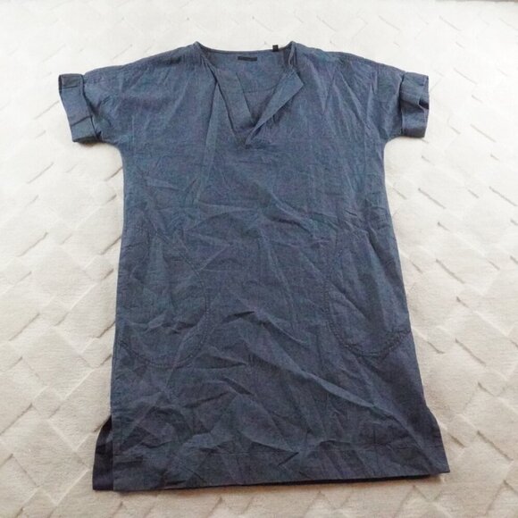 ATM Chambray Shift Dress Womens Small Minimal Solid Comfy Pockets Blue Small - Picture 1 of 11